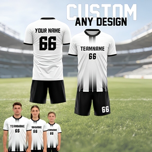 Maillot de football personnalisé pour équipe adulte – Nom, numéro et logo personnalisés – Noir et blanc – Impression par transfert thermique – Séchage rapide - Product Image 1