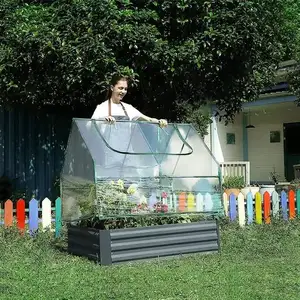 휴대용 심기 미니 그린 하우스 방수 꽃 집 아연 도금 직사각형 정원 레이즈 침대 PVC 커버