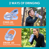 Bouteille d'eau isotherme double paroi en acier inoxydable avec couvercle à paille, pour voyage, sport et extérieur, personnalisable avec logo
