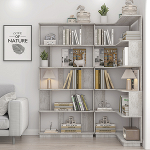 <b>Corner</b> Bookshelf Set Of 2 Light Grey 90 Cm Space Saving Extendable Display Shelf <b>Bookcase</b> Combination - Product Image 2