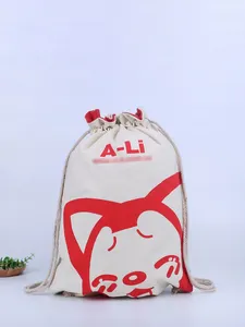 Metal kuşgözü baskılı sevimli tasarım büzgü ipli pamuklu çanta ile sıcak satış karton pamuk beraberlik dize kanvas sırt çantası