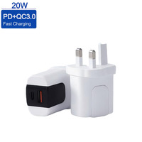 Cargador de Pared USB con Adaptador de Carga Rápida GaN PC 20W PD QC3.0, Resistente al Fuego, Venta al por Mayor de Fábrica, para Teléfonos Inteligentes, Tabletas, Computadoras Portátiles, Universal