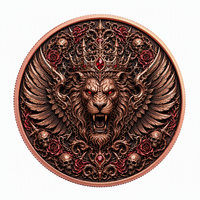 Pièces de monnaie en cuivre à haute relief 5 AVDP oz .999 Cuivre pur Lion ailé Couronne Fantaisie Pièce de monnaie colorée avec impression UV