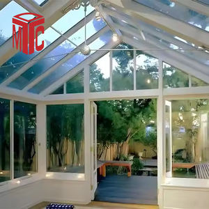 Série de véranda triangulaire en verre, serre facile à assembler, à plusieurs travées, avec toit en verre trempé pour jardin et patio - Product Image 1