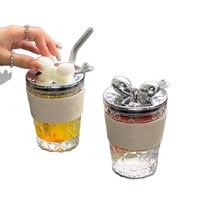 Bouteille d'eau en verre résistant aux hautes températures pour étudiants, tasse élégante avec paille, mug de voyage pour femmes, couvercle isotherme