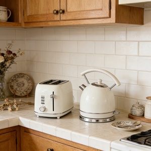 Ensemble petit-déjeuner rétro <span class=keywords><strong>blanc</strong></span> : <span class=keywords><strong>bouilloire</strong></span> électrique 1,8 L <span class=keywords><strong>et</strong></span> <span class=keywords><strong>grille</strong></span>-<span class=keywords><strong>pain</strong></span> 2 tranches à chauffe rapide pour la maison - Product Image 1