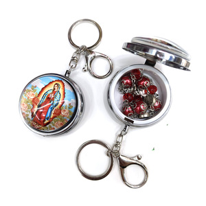 Caja de almacenamiento redonda de Metal para llaveros, con tapa de cristal, colgante con imagen religiosa, estuche portátil para joyería, para regalo - Product Image 3