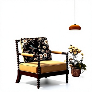 <span class=keywords><strong>Fauteuil</strong></span> individuel vintage de style français, design Mid-century, avec dossier perlé et housse amovible, pour salon et balcon, en bois massif - Product Image 1