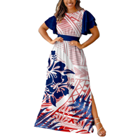 Robe longue rétro tendance pour femme, taille haute, à lacets, style polynésien, grande taille, manches courtes, fendue, best-seller, livraison directe