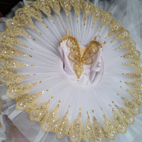 Vestido de Ballet Profesional para Mujer, Tutú Blanco, Traje Clásico para Actuación, Bordado Dorado, Ropa de Danza Escénica