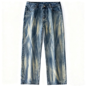 Pantalones Vaqueros Nuevos para Hombre - Diseño Tie Dye en Degradado Azul Beige, Efecto Lavado Retro, Adecuados para Tendencias de Moda Retro - Product Image 1