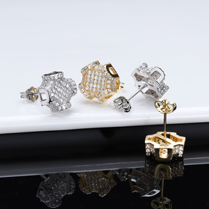 Exclusive Urban Streetwear Geometric Rhombus Studs GRA Moissanite Iced Out Princess Facet Cluster S925 Silver Ear Bling Unisex - Product Image 5