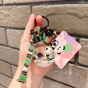 Porte-clés créatif et mignon Panda, Grenouille, Ours, Boba, ou Tasse de thé au lait, rempli de liquide et de billes flottantes, avec ampoule intégrée - Product Image 6