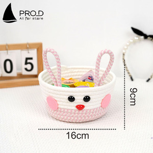 Panier tissé à grande capacité pour enfants, anti-poussière, en fil <span class=keywords><strong>de</strong></span> coton tricoté, motif lapin blanc <span class=keywords><strong>neige</strong></span>, avec poignée - Product Image 2