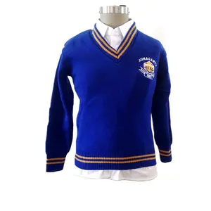 Kid Boy Girl Long Sleeve Knitted Sweater V Neck School Uniform Cardigan for Primary School