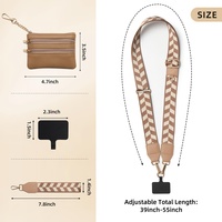 Tali Leher Ponsel Selempang Nilon yang Dapat Disesuaikan dengan Kantong Dompet Beritsleting Motif Bunga Leopard Ungu Clip Go