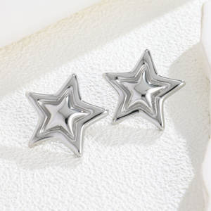 1 Par de Pendientes Colgantes de Pentagrama de Doble Capa Chapados en Oro de Acero Inoxidable - Diseño Chic con Bloques de Color para Fiestas y Uso Casual - Product Image 4