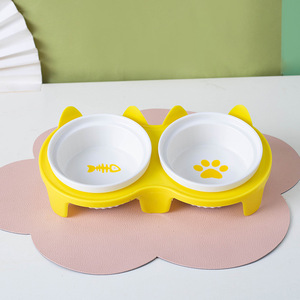 ชามเซรามิกสำหรับแมวสองใบ ชามน้ำป้องกันการก้ม ชามอาหารแมวทรงสูงปากเอียง ชามน้ำดื่มสำหรับสัตว์เลี้ยง อุปกรณ์สำหรับสัตว์เลี้ยง - Product Image 5