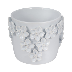 Vaso in ceramica con applicazioni floreali, per piante da interno ed esterno, design decorativo testurizzato. - Product Image 1