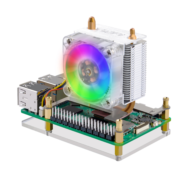 Raspberry Pi 5 ICE Tower Cooler Copper Tube CPU Radiator PWM JST RGB LED Light Cooling Fan for RPI5 Pi 5