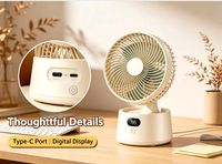 Ventilador sin Aspas Recargable con Pantalla Digital, 2000mAh, 199 Velocidades, Motor sin Escobillas, Tipo C, Portátil, Ajustable, para Mesa y Auto