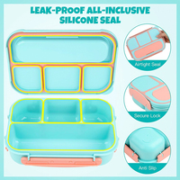 Lonchera Bento Azul Pastel, Lonchera Bento para Adultos, Contenedores de Almuerzo para Niños y Estudiantes, Lonchera de 1300 ml con 4 Compartimentos