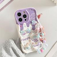 Coque arrière de téléphone portable motif crème avec autocollants DIY mignons pieuvre et chaîne pour iPhone 16 15 17 18 Pro Max