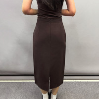 Jupe crayon taille haute mi-longue pour femme, coupe ajustée, avec fente arrière, en mélange de cachemire et de laine double face, idéale pour le bureau
