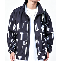 Veste graphique artistique avec logo personnalisé |   Veste Coach de style streetwear américain |   Manteau décontracté unisexe surdimensionné à col rabattu pour le printemps