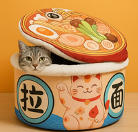 Lit pour animaux de compagnie en forme de ramen, lit pour animaux de compagnie en forme de ramen de dessin animé pour chien et chat, maison d'intérieur pour animaux de compagnie au design ramen avec niche fermée pour chat