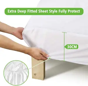 Sábana bajera hipoalergénica Premium, cubierta de colchón de tela de bambú de felpa, Protector de colchón impermeable