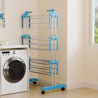 Séchoir à linge en métal pliable et robuste à 4 niveaux, gain de place, avec roulettes, pour intérieur et extérieur