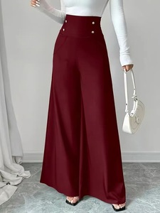 <span class=keywords><strong>Pantalon</strong></span> <span class=keywords><strong>large</strong></span> à taille haute et à double boutonnage pour femmes de bureau <span class=keywords><strong>pantalon</strong></span> long élégant pour dames Vente en gros - Product Image 4