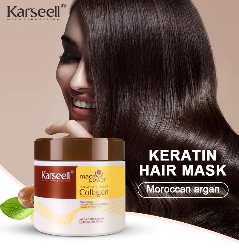 Karseell meilleur vendeur OEM/ODM maca puissance collagène traitement des cheveux pour les cheveux soins quotidiens Agran huile lissage hydratant masque capillaire
