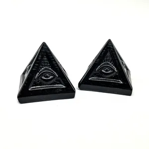 Wholesale natural crystal crafts 3.8cm black obsidian pyramid heading crystal crafts pyramids for home decoration and gifts
