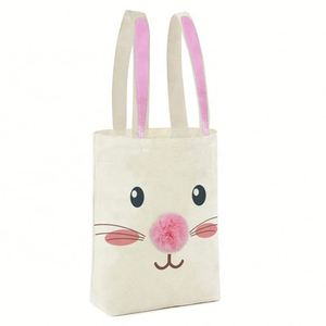 Sacs fourre-tout en toile personnalisés avec motif d'oreilles de lapin de Pâques, avec logo imprimé, poche, sac en coton, sac de shopping, noir - Product Image 5