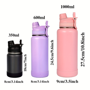 ขวดน้ำสแตนเลสสุญญากาศขนาด 350 มล. 600 มล. 1000 มล. ป้องกันการรั่วซึม ผนังสองชั้น ใช้ซ้ำได้ ขวดน้ำกีฬา มีหูหิ้ว 12-24 - Product Image 3