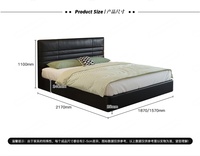 Modernes Italienisches Minimalistisches Doppelbett mit Schubladenspeicher, Leder-Weichrückenlehne, Umweltfreundlich, Schwarz