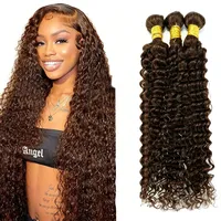 Couleur # 4 mèches de cheveux humains brésiliens vierges Remy, brun chocolat, ondulations profondes, double trame, 3 lots, permanentés