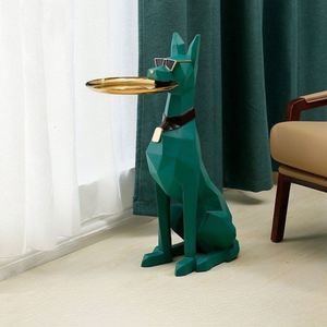 Resin Doberman Dog Figurine Set with Tray - Nordic Floor-Standing Home Decor - Product Image 2