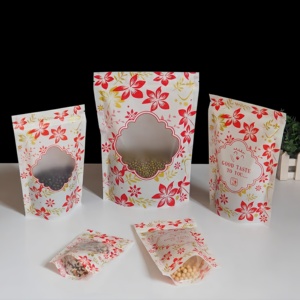 Vente en gros de fleurs rouges imprimées avec fenêtre transparente pour biscuits, bonbons, pochettes debout pour emballage alimentaire - Product Image 4