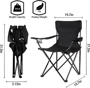 Sillas de camping, silla plegable portátil con enfriador de 4 latas, bolsillo lateral y portavasos con bolsa de transporte