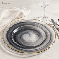 Assiette de présentation décorative en verre gris marbré à bord doré pour événements et décoration de table à domicile