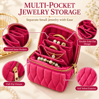 Sac de rangement pour bijoux en velours matelassé personnalisé avec logo, grande capacité, pour voyage, organisateur de bijoux, fermeture éclair, cosmétique