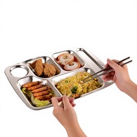 Assiettes à dîner en acier inoxydable en forme de grille, cafétéria, restaurant, boîtes à lunch à parois épaisses de grande capacité, étudiants
