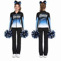 Setelan Pemanasan Cheerleader Logo Dua Sisi Custom Biru Ombre Cetak Anti Luntur Jaket Full Zip Celana Lurus Seragam Tim