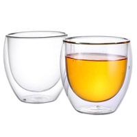 Tasse à café en verre borosilicate à double paroi, faite à la main, 250 ml (8,5 oz), isolée, écologique, sans anse, transparente, pour expresso