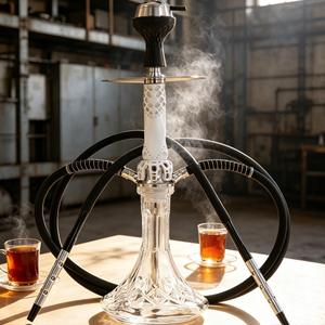 Modern Glass <b>Hookah</b> Set White Black Metal Stem Tobacco <b>Pipe</b> with Hoses for Lounge Bar Home Use - Product Image 2