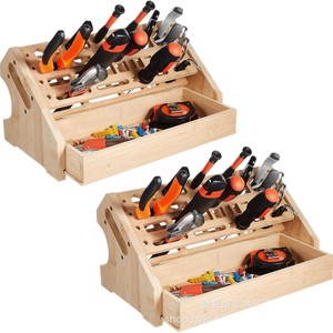 Wooden Tool Rack Screwdriver Storage Organizer <b>Desktop</b> Repair Tool Holder With Drawer For Workshop Home Use - Product Image 1