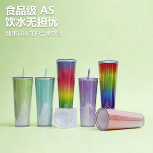 Colorful Double Wall Plastic Cup 26oz With Straw For Party Drinkware Unisex Adult Use - Product Image 2